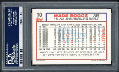 1992 Topps #010 Wade Boggs Red Sox PSA 10 GEM MINT 562423