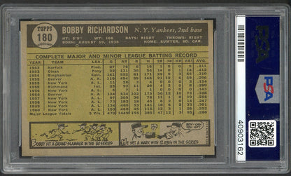 1961 Topps Baseball #180 Bobby Richardson Yankees PSA 7 NM 562436