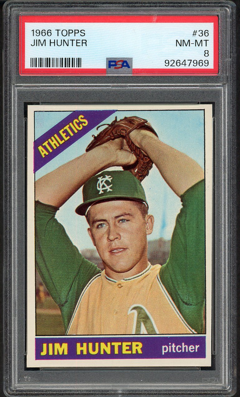 1966 Topps Baseball #036 Catfish Hunter A's PSA 8 NM/MT 562440