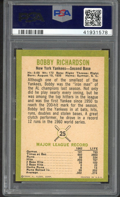 1963 Fleer Baseball #025 Bobby Richardson Yankees PSA 8 NM/MT 562441
