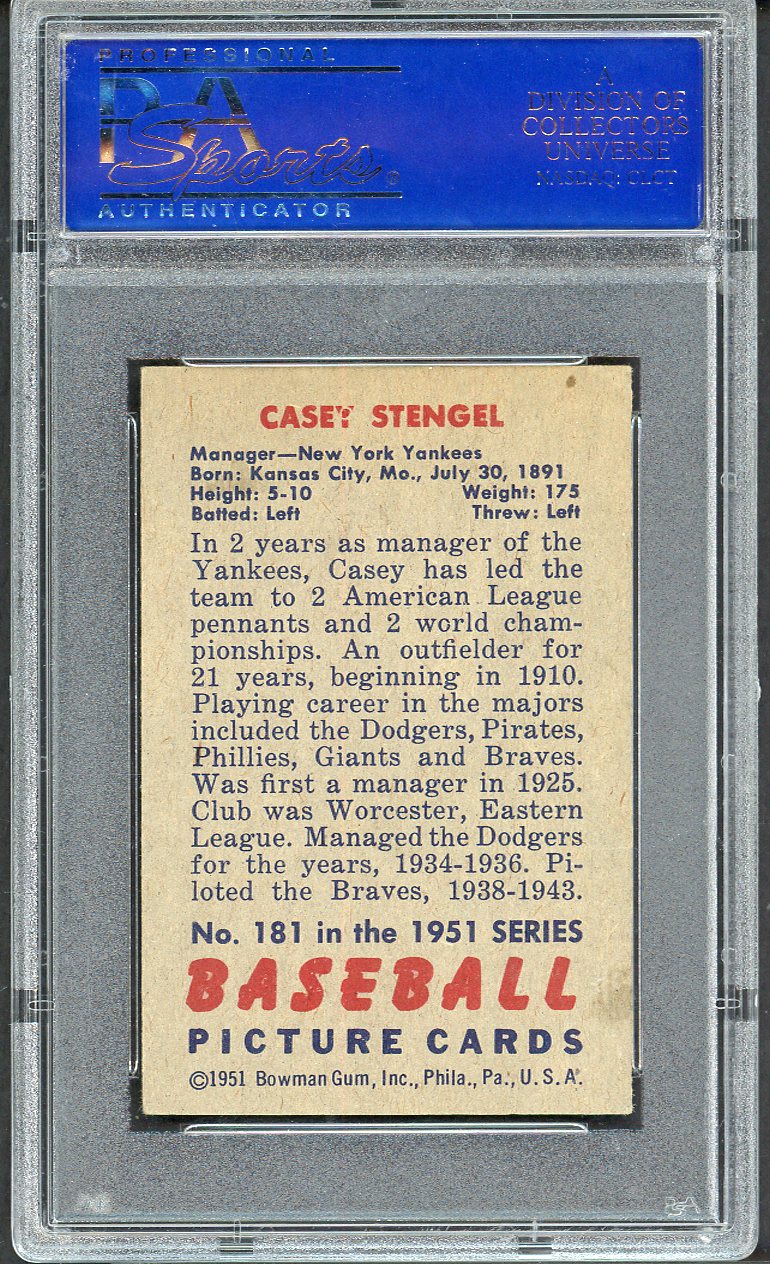 1951 Bowman Baseball #181 Casey Stengel Yankees PSA 6 EX-MT 562442