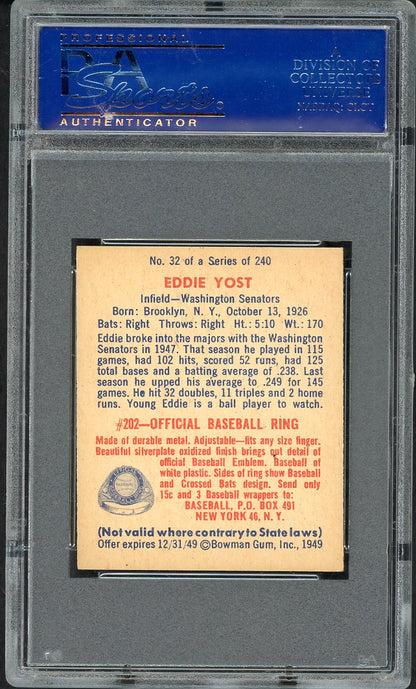 1949 Bowman Baseball #032 Eddie Yost Senators PSA 7 NM 562443