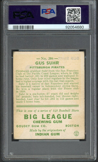 1933 Goudey #206 Gus Suhr Pirates PSA 3 VG 562444