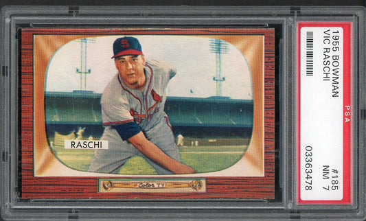 1955 Bowman Baseball #185 Vic Raschi Cardinals PSA 7 NM 562452