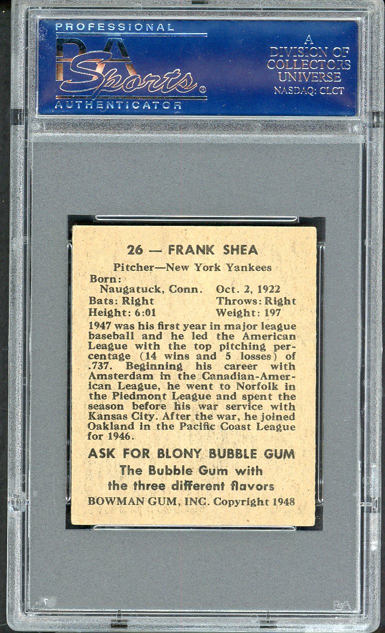 1948 Bowman Baseball #026 Frank Shea Yankees PSA 6 EX-MT 562458