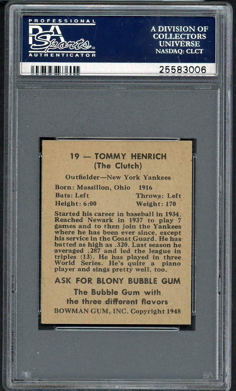 1948 Bowman Baseball #019 Tommy Henrich Yankees PSA 7 NM 562460