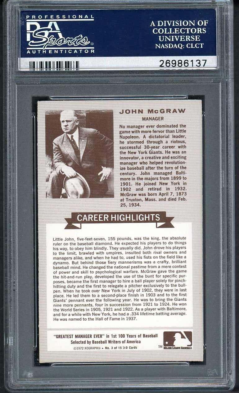 1972 Kelloggs ATG #003 John McGraw Giants PSA 10 GEM MINT 562462