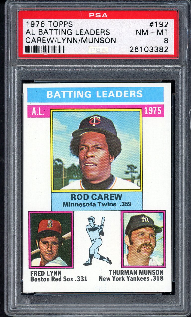 1976 Topps Baseball #192 A.L. Batting Leaders Rod Carew PSA 8 NM/MT 562463