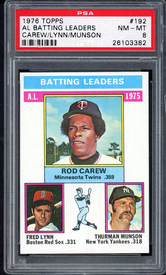 1976 Topps Baseball #192 A.L. Batting Leaders Rod Carew PSA 8 NM/MT 562463