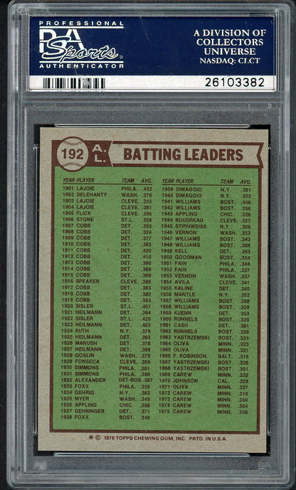 1976 Topps Baseball #192 A.L. Batting Leaders Rod Carew PSA 8 NM/MT 562463