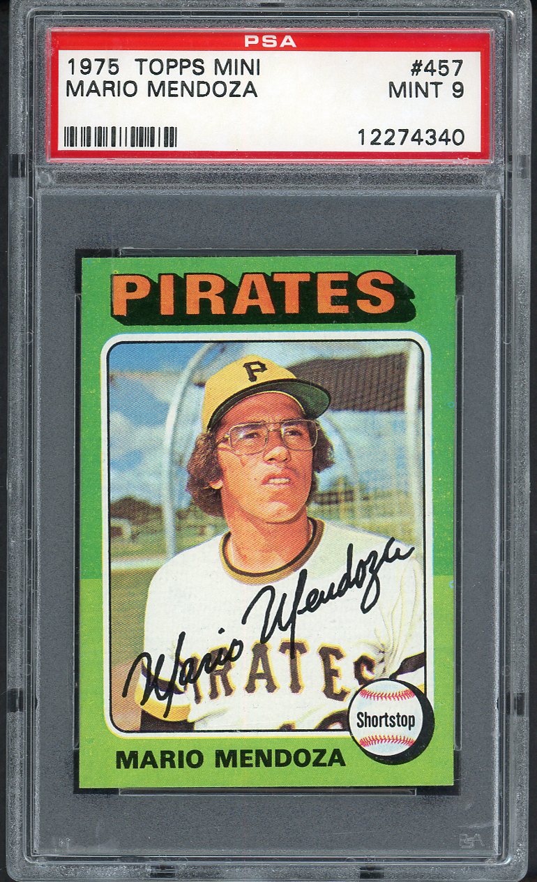 1975 Topps Baseball Mini #457 Mario Mendoza Pirates PSA 9 MINT 562466