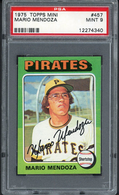 1975 Topps Baseball Mini #457 Mario Mendoza Pirates PSA 9 MINT 562466