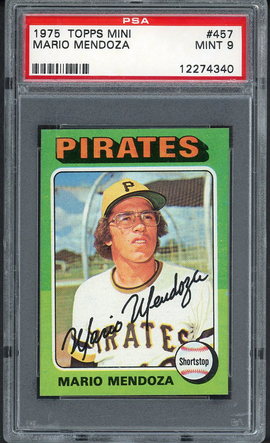 1975 Topps Baseball Mini #457 Mario Mendoza Pirates PSA 9 MINT 562466
