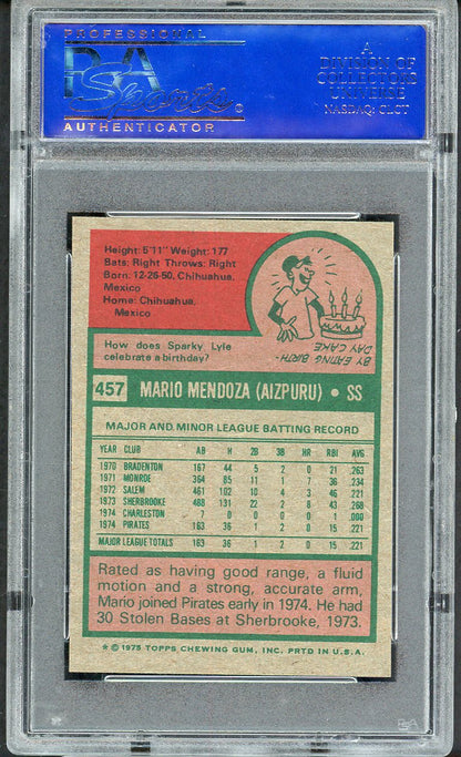1975 Topps Baseball Mini #457 Mario Mendoza Pirates PSA 9 MINT 562466