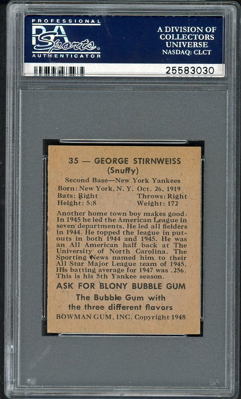 1948 Bowman Baseball #035 Snuffy Stirnweiss Yankees PSA 7 NM 562467