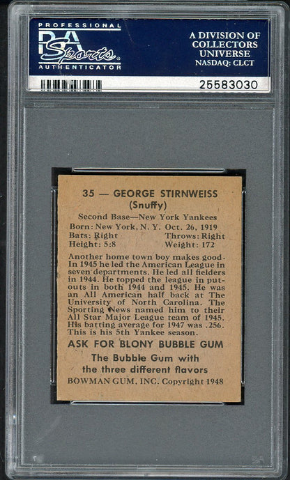 1948 Bowman Baseball #035 Snuffy Stirnweiss Yankees PSA 7 NM 562467