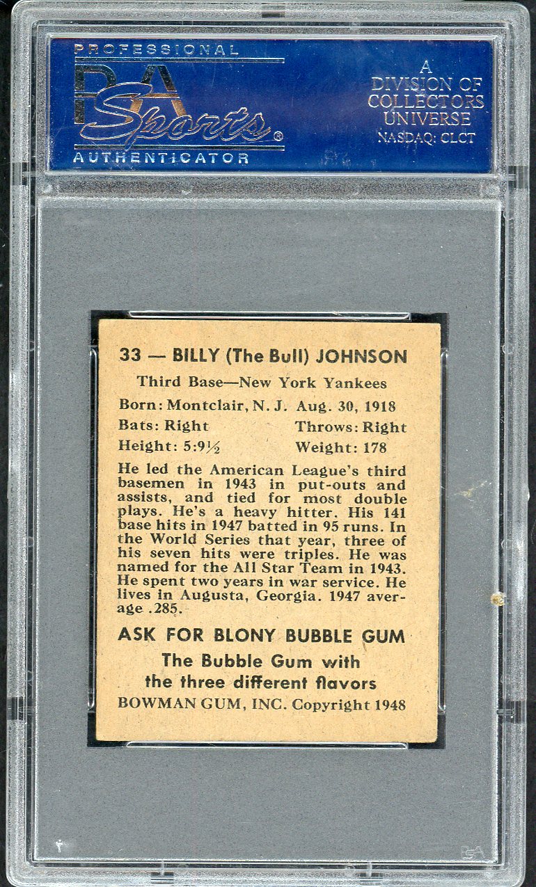 1948 Bowman Baseball #033 Bill Johnson Yankees PSA 7 NM 562468