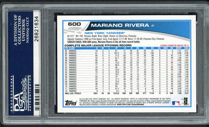 2013 Topps #600 Mariano Rivera Yankees PSA 10 GEM MINT 562470