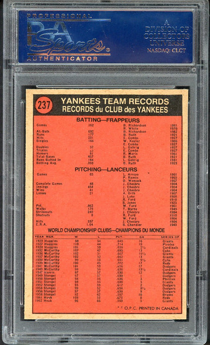 1972 O Pee Chee #237 New York Yankees Team PSA 7 NM 562473