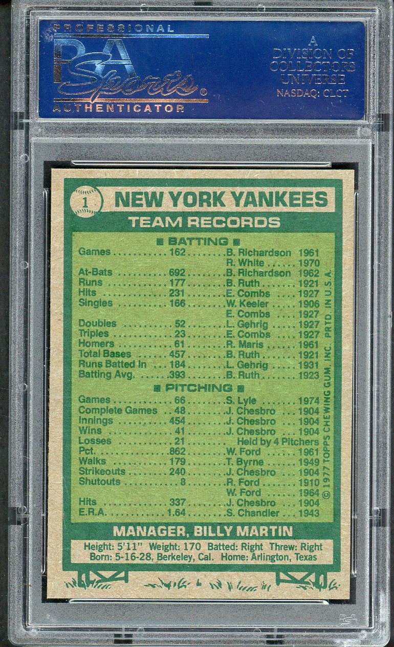 1977 Burger King #001 New York Yankees Team PSA 8 NM/MT 562474