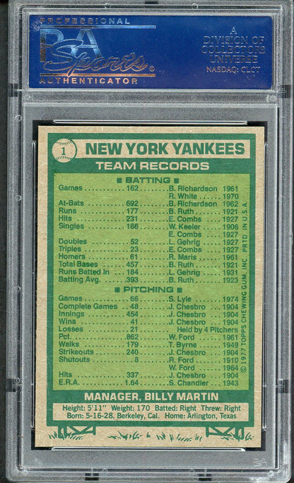 1977 Burger King #001 New York Yankees Team PSA 8 NM/MT 562474