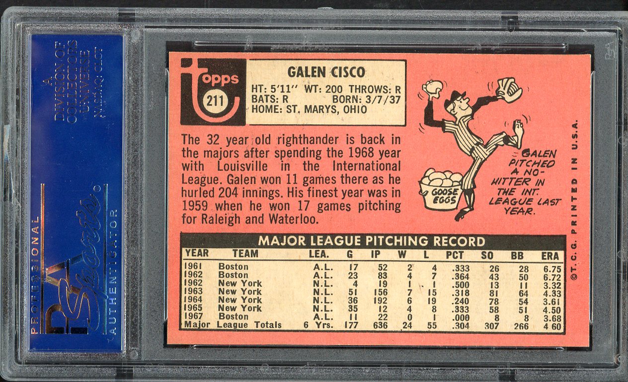 1969 Topps Baseball #211 Galen Cisco Royals PSA 7 NM 562485