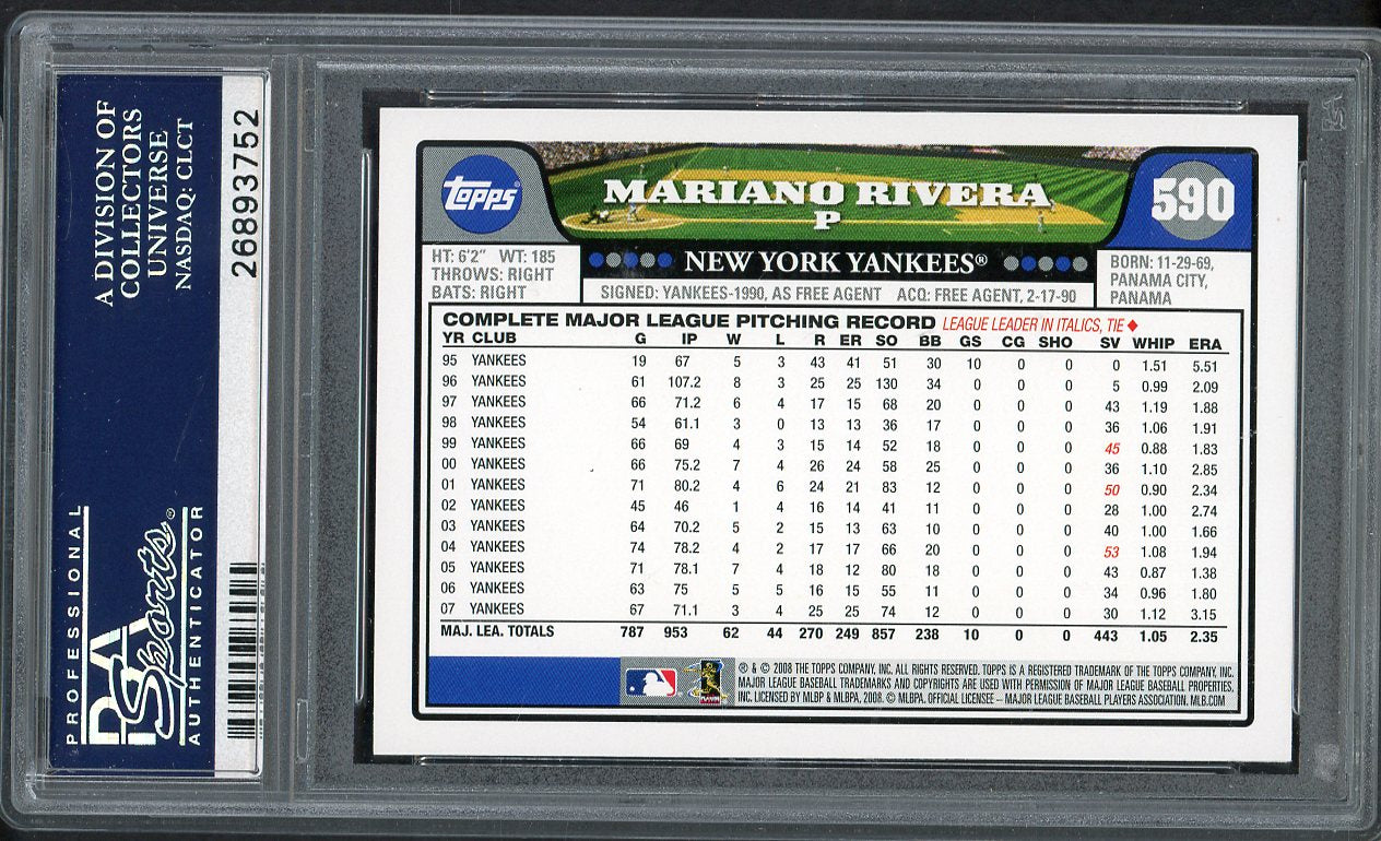2008 Topps #590 Mariano Rivera Yankees PSA 10 GEM MINT 562493