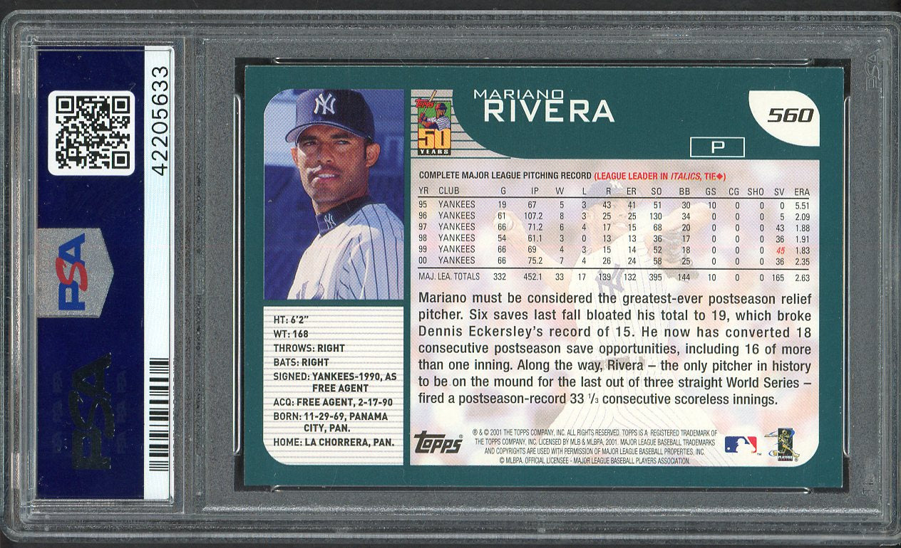 2001 Topps #560 Mariano Rivera Yankees PSA 8 NM/MT 562494
