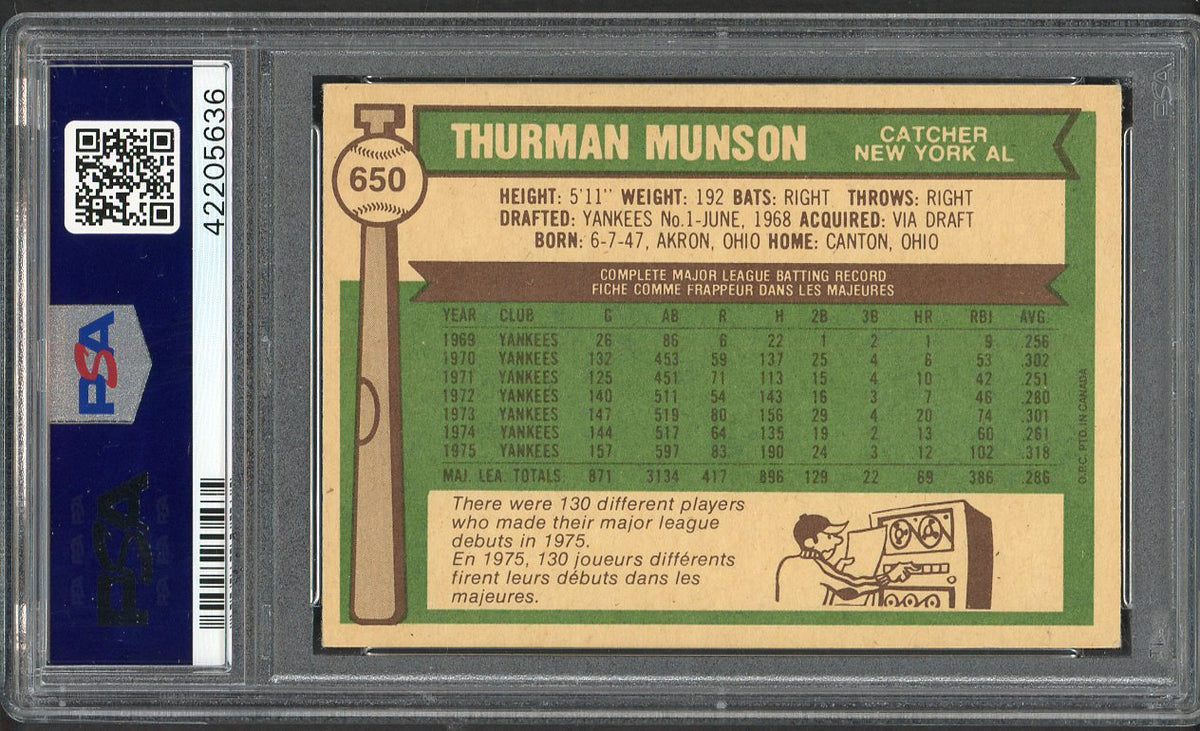 1976 O Pee Chee #650 Thurman Munson Yankees PSA 5 EX 562502