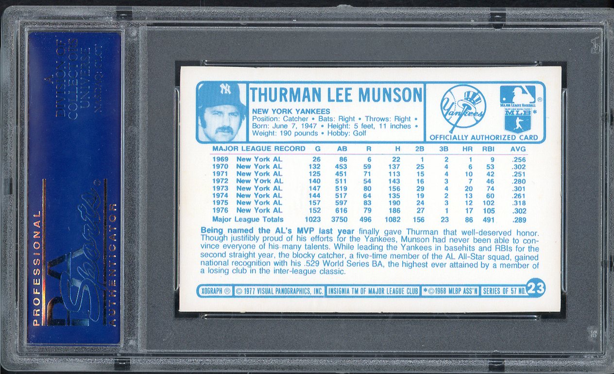 1977 Kelloggs Baseball #023 Thurman Munson Yankees PSA 9 MINT 562505
