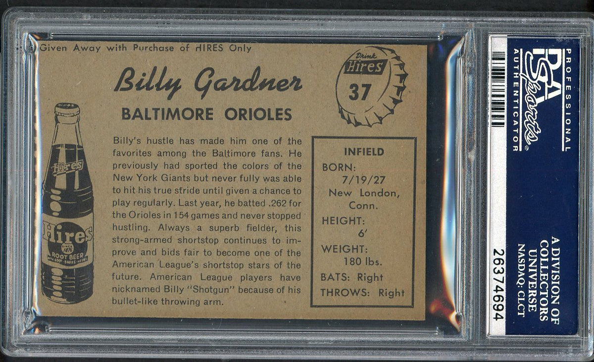 1958 Hires #037 Billy Gardner Orioles PSA 8 NM/MT No Tab 562506