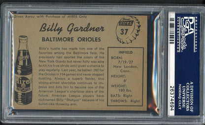1958 Hires #037 Billy Gardner Orioles PSA 8 NM/MT No Tab 562506