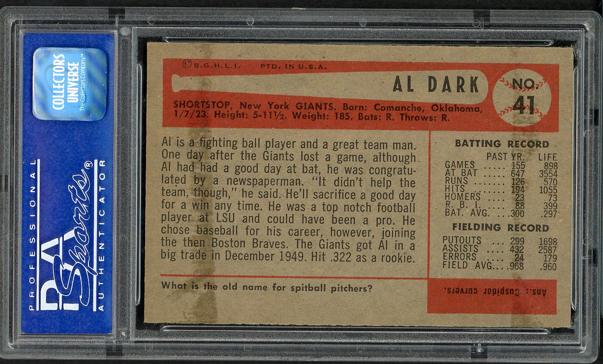 1954 Bowman Baseball #041 Alvin Dark Giants PSA 8 NM/MT 562508