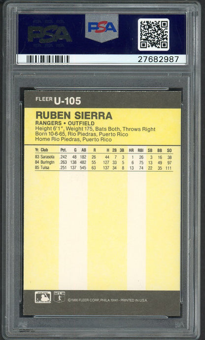 1986 Fleer Update #U105 Ruben Sierra Rangers PSA 10 GEM MINT 562520
