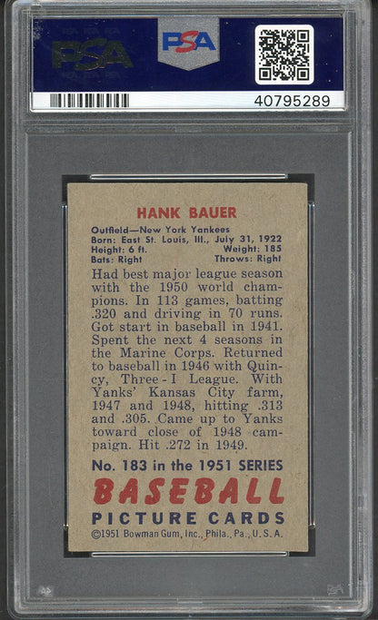 1951 Bowman Baseball #183 Hank Bauer Yankees PSA 7 NM 562526