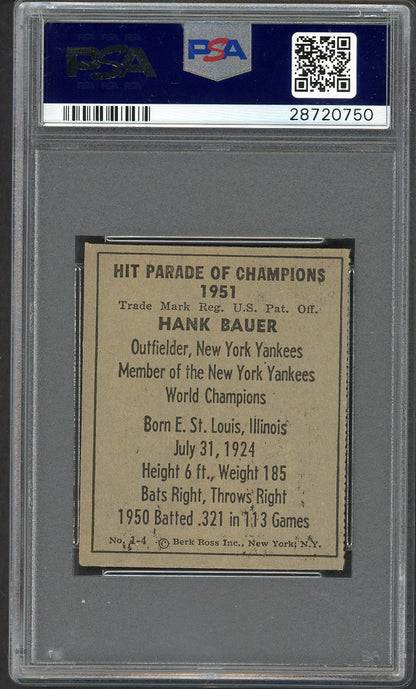 1951 Berk Ross #001-4 Hank Bauer Yankees PSA 7 NM 562531