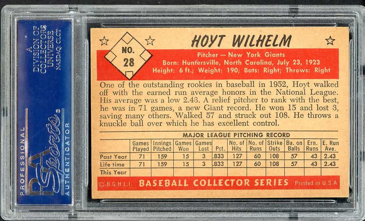 1953 Bowman Black & White Baseball #028 Hoyt Wilhelm Giants PSA 7 NM 562539