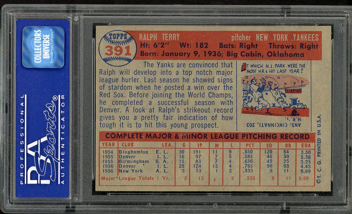 1957 Topps Baseball #391 Ralph Terry Yankees PSA 8 NM/MT 562545