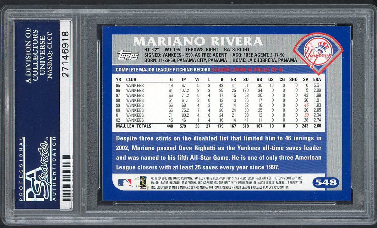 2003 Topps #548 Mariano Rivera Yankees PSA 10 GEM MINT 562548
