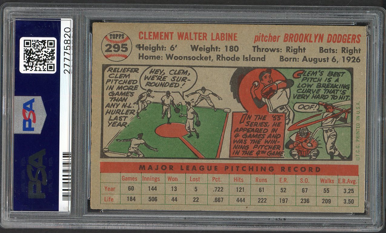 1956 Topps Baseball #295 Clem Labine Dodgers PSA 8 NM/MT 562552