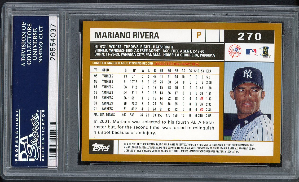2002 Topps #270 Mariano Rivera Yankees PSA 10 GEM MINT 562553