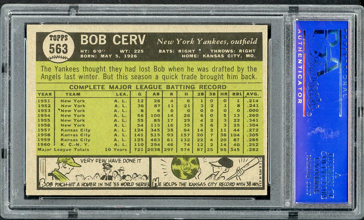 1961 Topps Baseball #563 Bob Cerv Yankees PSA 6 EX-MT 562559