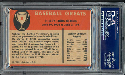 1961 Fleer Baseball #031 Lou Gehrig Yankees PSA Auth 562564