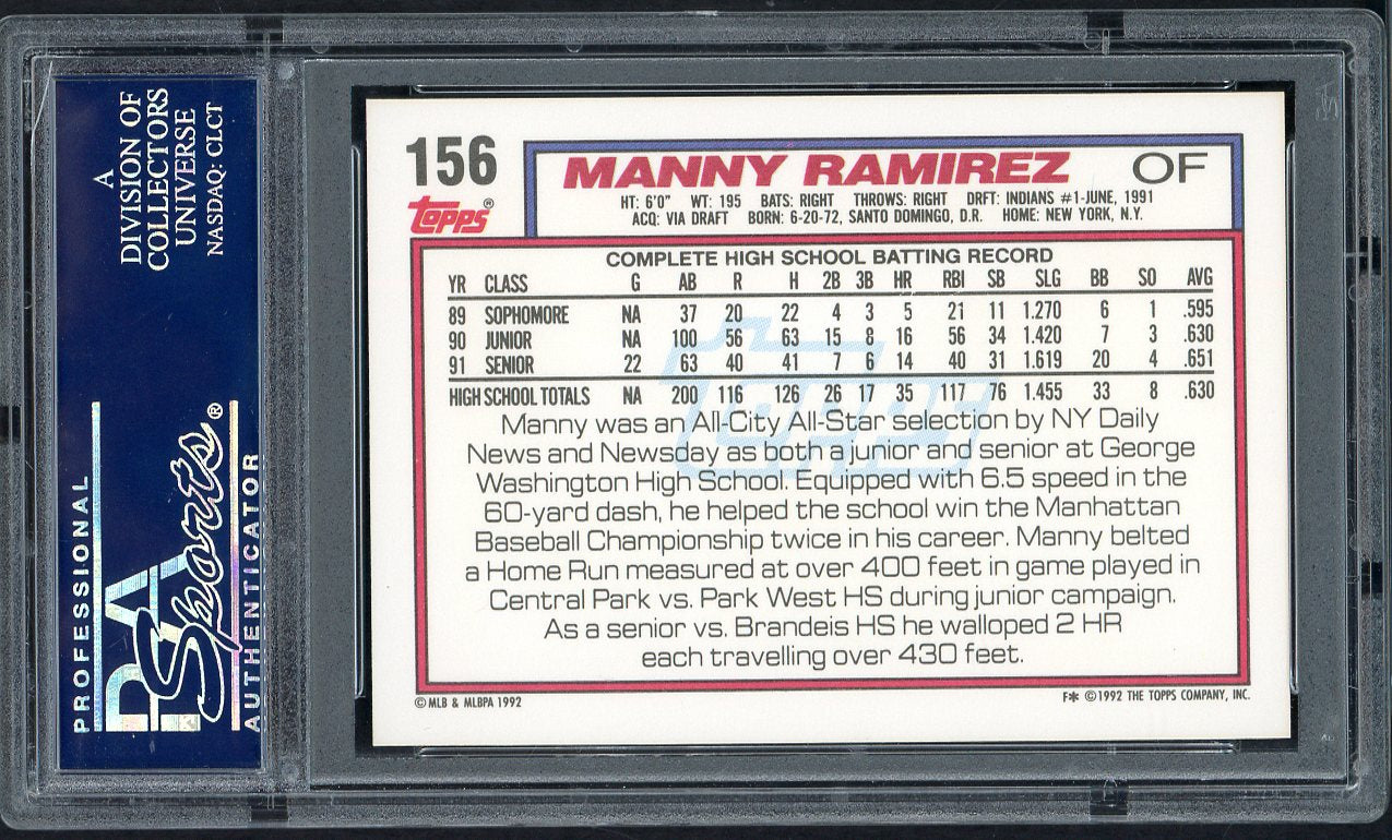 1992 Topps #156 Manny Ramirez Indians PSA 9 MINT 562568