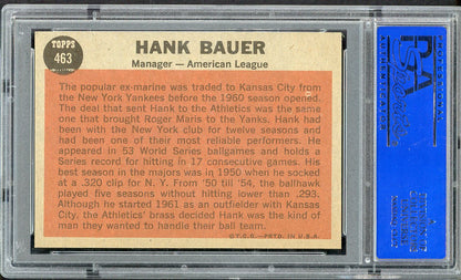 1962 Topps Baseball #463 Hank Bauer A's PSA 8 NM/MT 562569