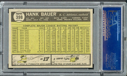 1961 Topps Baseball #398 Hank Bauer A's PSA 8 NM/MT 562571