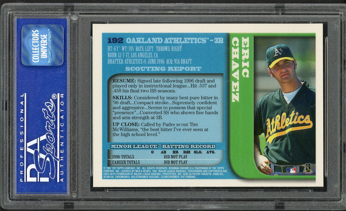 1997 Bowman Chrome #192 Eric Chavez A's PSA 10 GEM MINT crack 562573
