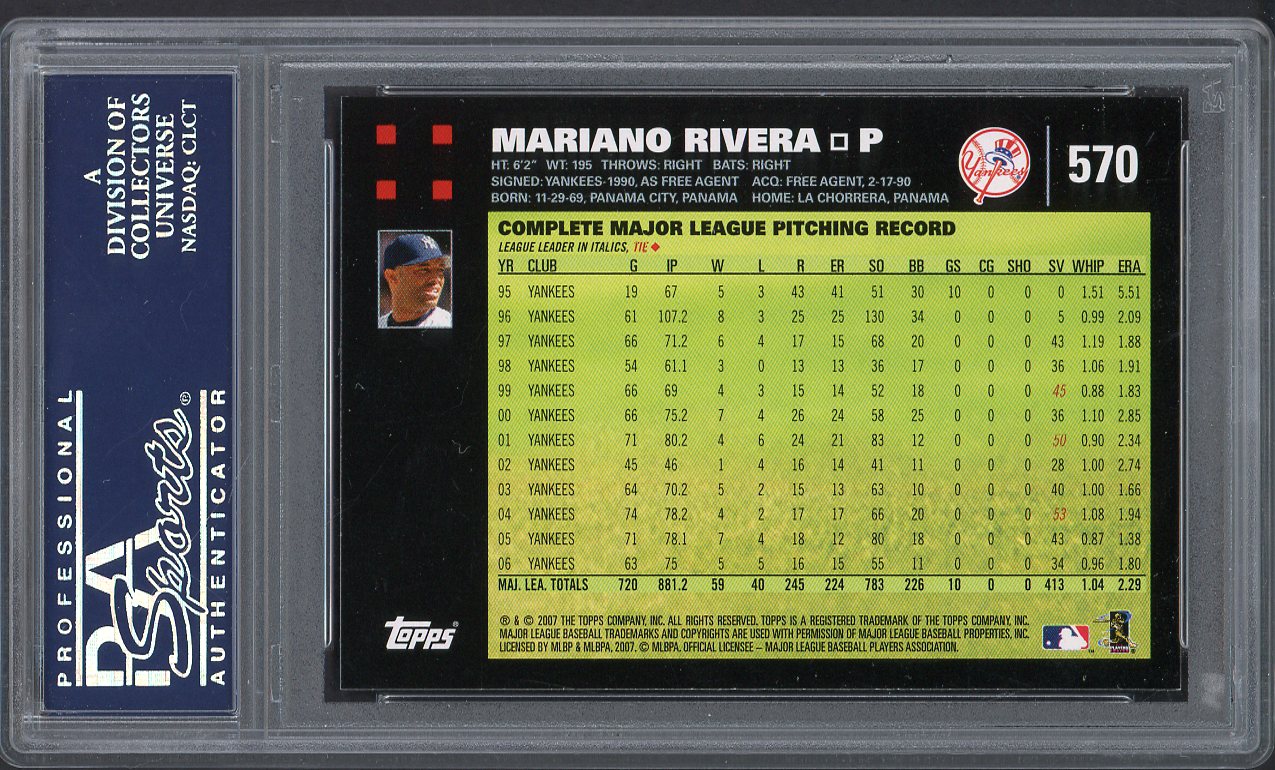 2007 Topps #570 Mariano Rivera Yankees PSA 10 GEM MINT 562575