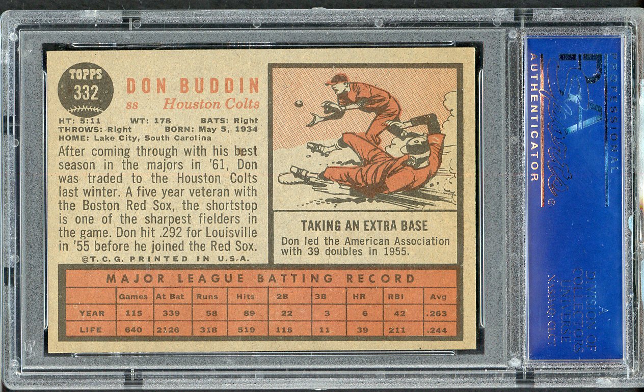 1962 Topps Baseball #332 Don Buddin Colt .45s PSA 7 NM 562582