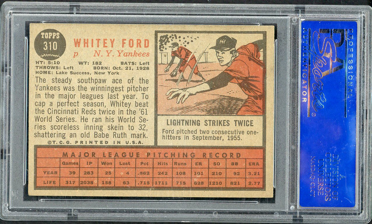 1962 Topps Baseball #310 Whitey Ford Yankees PSA 5 EX 562583